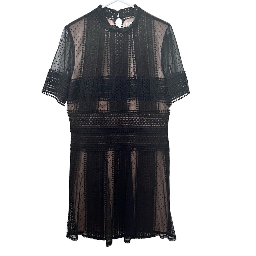 One 33 Social Women's Black & Nude Sheer Lace Mini Dress NWT Size 12